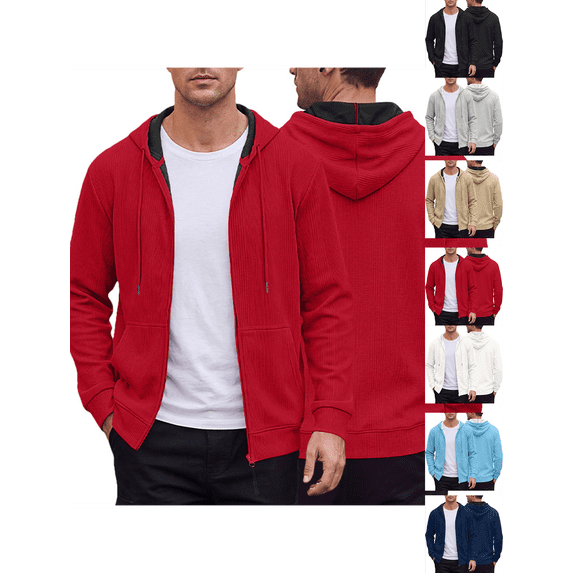 Mens Sweatshirt Nelozsy Men's Solid Color Half-Zip Hooded Casual Long Sleeve Sweatshirt Red XL