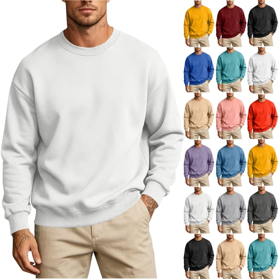 Mens Sweatshirt Oversized Fleece Crewneck Long Sleeve Shirts Pullover | Soft Fleece Crewneck Sweatshirt;Fall Outfits Winter Fashion Work Tops Outwear Warm 2026
