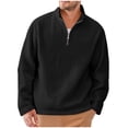 thumbnail image 1 of Mens Sweatshirt Solid Color Long Sleeve Stand Collar Quarter Zip Jacquard Pullover Top for A Textured Everyday Look Mens Sweatshirts, 1 of 8