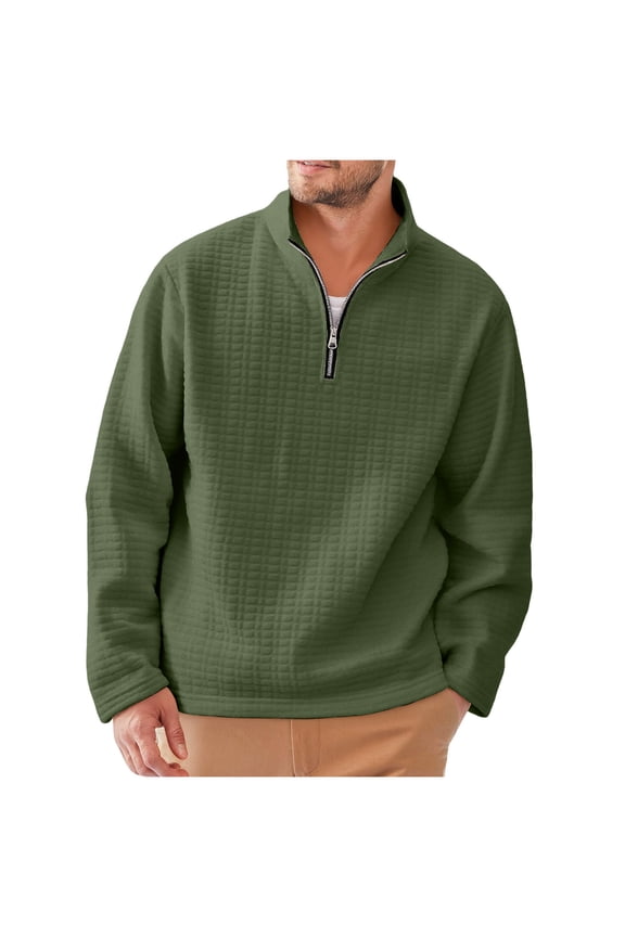 Mens Sweatshirt Solid Color Long Sleeve Stand Collar Quarter Zip Jacquard Pullover Top for A Textured Everyday Look Mens Sweatshirts