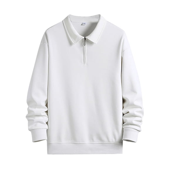 Mens Sweatshirt Solid Color Zippered Lapel Hoodie Knitted Cotton Loose Casual Trend Long Sleeved Fall Clothes Tops Pullover White 6XL