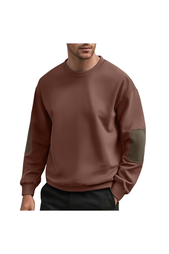 Mens Sweatshirt Under $10 Fall Winter Casual Long Sleeve Basic Sweatshirts Patchwork Round Neck Pullovers Men's Clothing