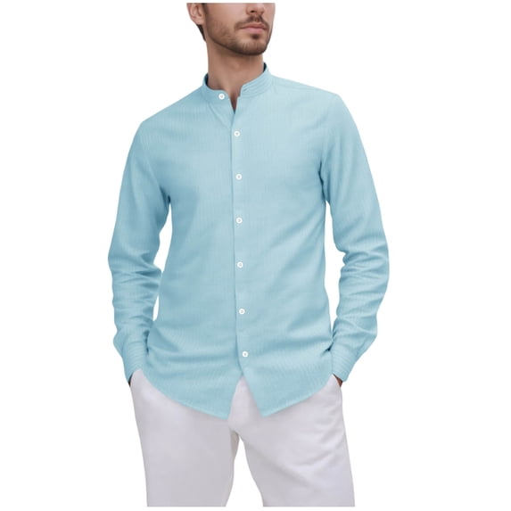 Mens Sweatshirt Under $10 Linen Shirt for Men Striped Lightweight Long Sleeve Shirt Collarless Sun Protection Button Down Beach Tops