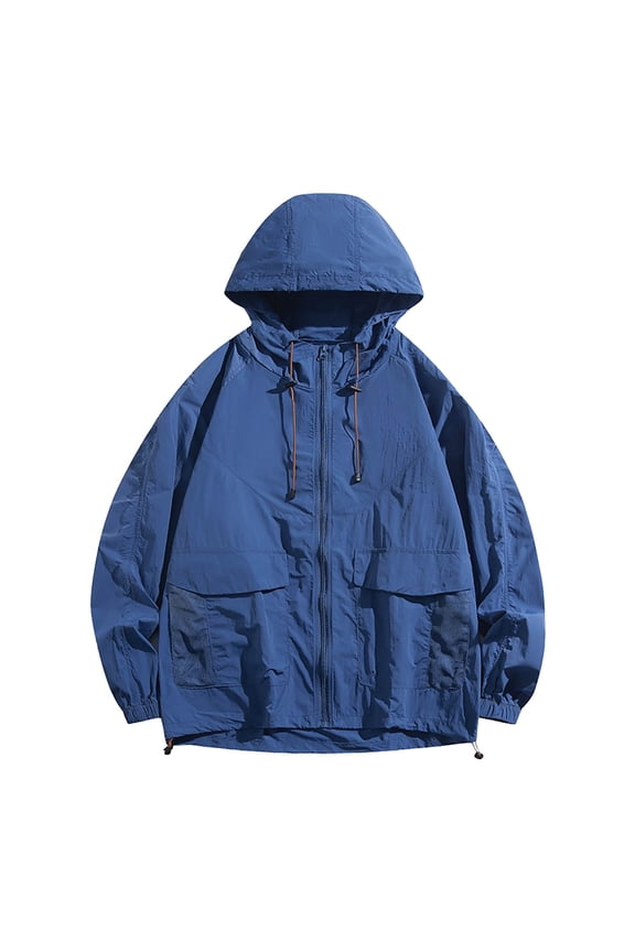 Mens Sweatshirt Under $10 Men Full Zip Up Jacket Coats Breathable Quick Dry Light Thin Windbreaker Hooded Trendy Hunting Clothes Solid Color