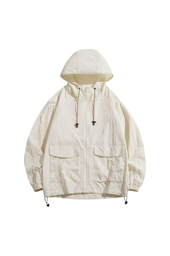 Mens Sweatshirt Under $10 Men Full Zip Up Jacket Coats Breathable Quick Dry Light Thin Windbreaker Hooded Trendy Hunting Clothes Solid Color