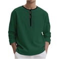 thumbnail image 1 of Mens Sweatshirt Under $10 Men's Button Up Cotton Linen Shirts Loose Fit Long Sleeve Crew Neck Shirt Fall Breathable Solid Color Tops, 1 of 8