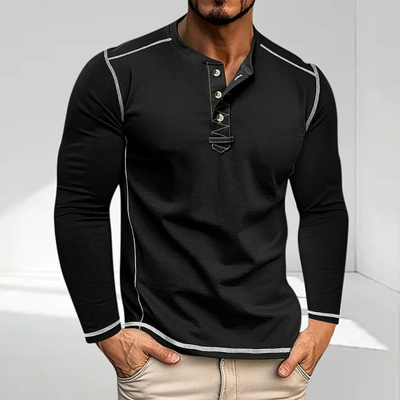 Mens Sweatshirt Under $10 Men's Henley Long Sleeve Shirts Casual Button Golf T-Shirt Classic Basic Lightweight Pullover Tees Fashion Tops