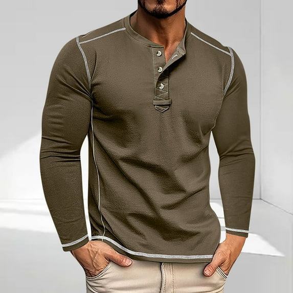 Mens Sweatshirt Under $10 Men's Henley Long Sleeve Shirts Casual Button Golf T-Shirt Classic Basic Lightweight Pullover Tees Fashion Tops