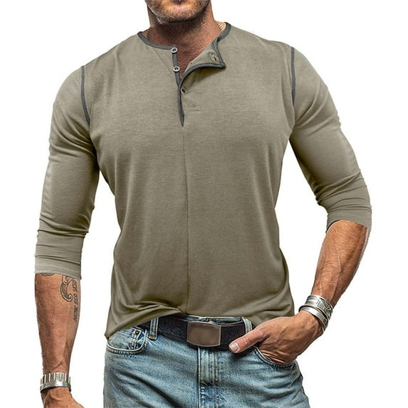Mens Sweatshirt Under $10 Men's Henley Long Sleeve Shirts Casual Button T-Shirt Classic Basic Lightweight Pullover Cotton Tees Fashion Tops