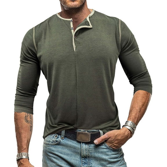 Mens Sweatshirt Under $10 Men's Henley Long Sleeve Shirts Casual Button T-Shirt Classic Basic Lightweight Pullover Cotton Tees Fashion Tops