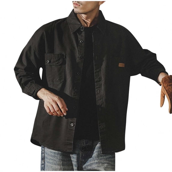 Mens Sweatshirt Under $10 Mens Casual Lightweight Shirt Jacket Vintage Cargo Work Shacket Button Down Overshirt Untucked with Multi Pockets 2025