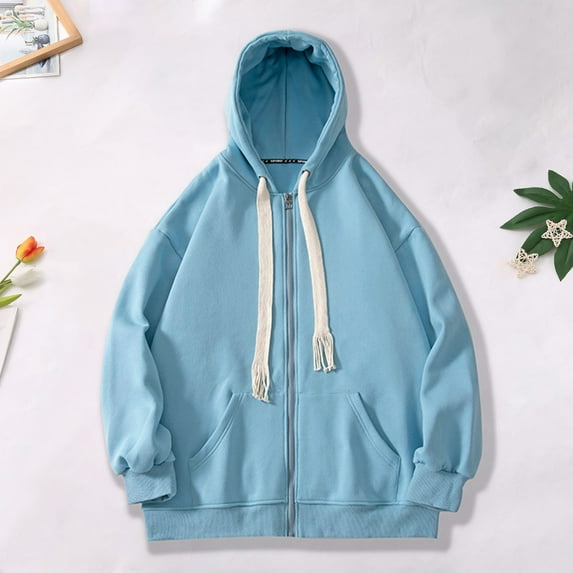 Mens Sweatshirt Under $10 Mens Full Zip Up Hoodie Fleece Zipper Hooded Jacket Sweatshirt Soild Long Sleeve Coat Unisex Workout Pocket Sweatshirt