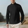 thumbnail image 1 of Mens Sweatshirt Under $10 Mens Linen Henley Shirts 1/4 Button Long Sleeve Casual T Shirt Fashion Lightweight Breathable Band Collar Tees Top, 1 of 9