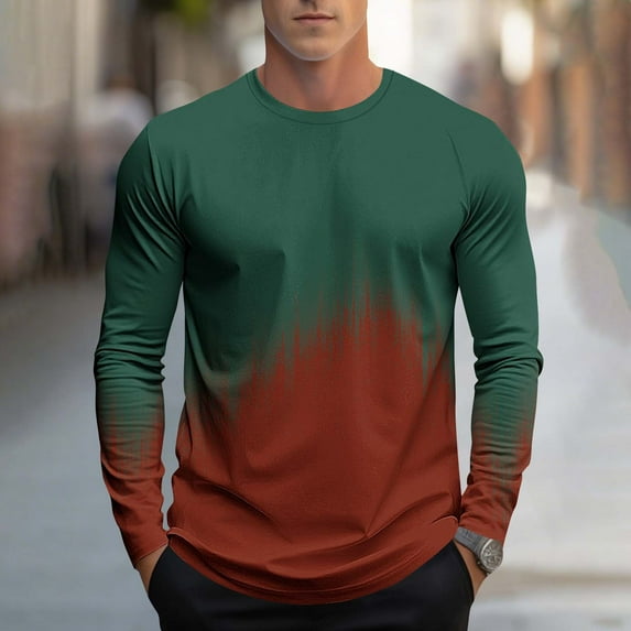 Mens Sweatshirt Under $10 Mens Long Sleeve Shirts Casual Gradient Color Loose Pullover Graphic Tee Shirts Fall Fashion Athletic Sweatshirts