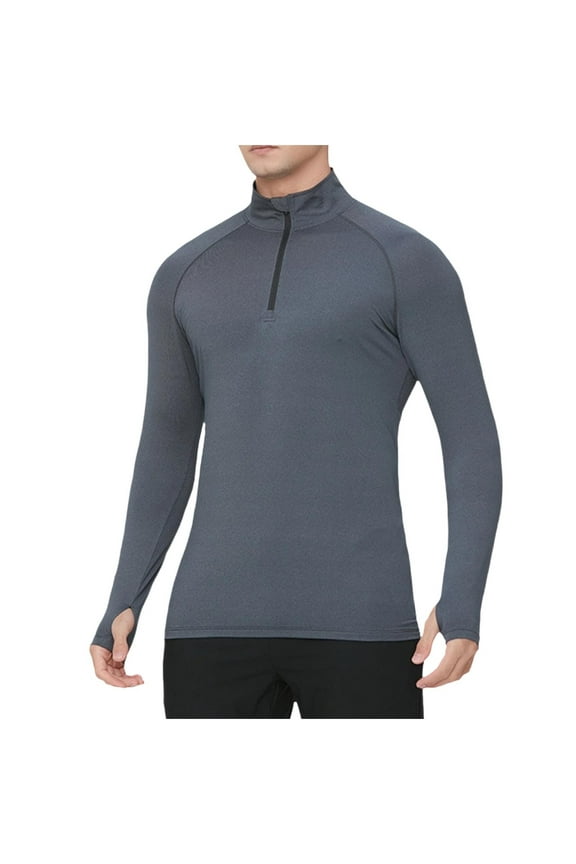 Mens Sweatshirt Under $10 Mens Quarter Zip Pullover Top Long Sleeve Athletic Compression Shirt Mock Neck Workout Sweatshirt with Thumbs Holes
