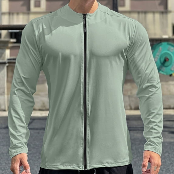 Mens Sweatshirt Under $10 Mens T-Shirt Full Zip Casual Fashion Long Sleeve Athletic Workout Shirts Solid Color Loose Cardigan Tops