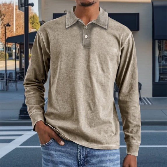 Mens Sweatshirt Under $10 Mens Casual Long Sleeve Shirts Button Down Lapel Collared Lightweight Cotton Solid Color Basic Tee Shirts Work Tops