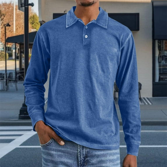 Mens Sweatshirt Under $10 Mens Casual Long Sleeve Shirts Button Down Lapel Collared Lightweight Cotton Solid Color Basic Tee Shirts Work Tops