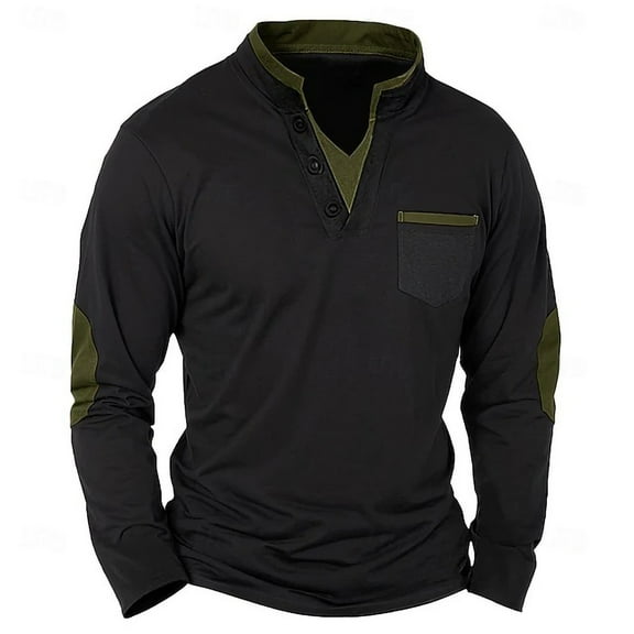 Mens Sweatshirt Under $10 Men's Long Sleeve Henley Shirt Lace Patchwork V Neck Pullover Top Casual Stand Collar Muscle Sweatshirt with Pocket