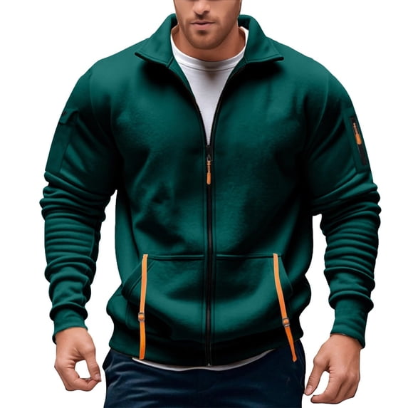 Mens Sweatshirts Casual Full Zip Up Hoodless Pullover Stylish Stand Collar Pocket Jacket Trend Streetwear Comfortable Loose Gym Mens Sweatshirt GN1 L