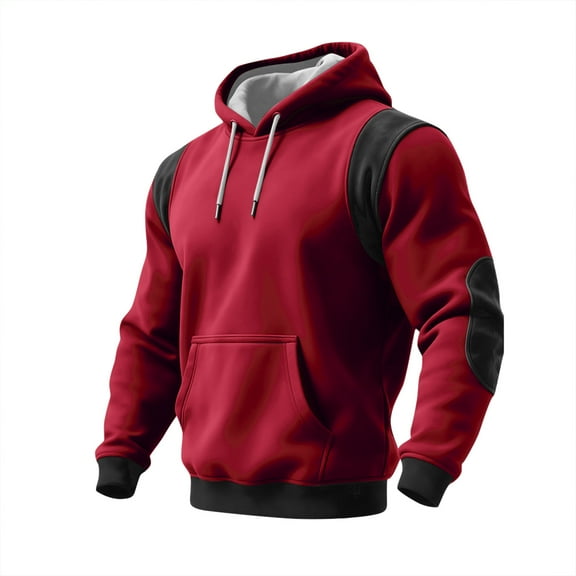 Mens Sweatshirts Casual Hooded Collar Pullover Hoodies Fashion Loose Fit Long Sleeve Shirts Red 2XL