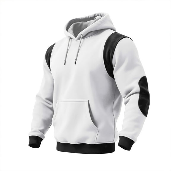 Mens Sweatshirts Casual Hooded Collar Pullover Hoodies Fashion Loose Fit Long Sleeve Shirts White M