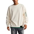 thumbnail image 1 of Mens Sweatshirts Casual Spring Fall Stylish Long Sleeve 2 In 1 Color Block Crewneck Hoodless Tops Pullover Loose Comfortable Sweatshirt for Men Beige M, 1 of 4