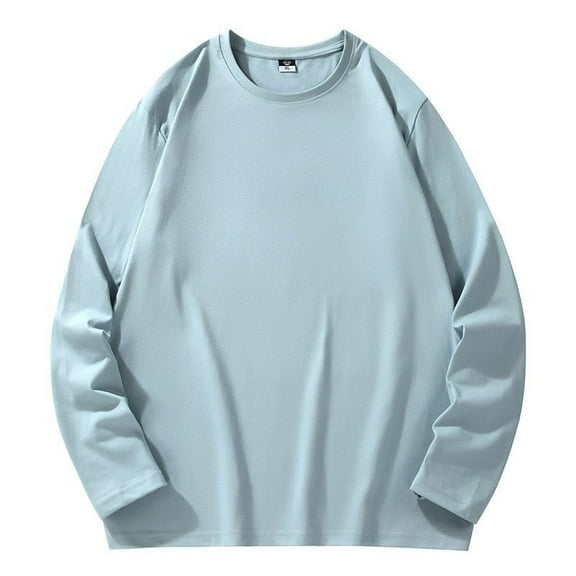 Mens Sweatshirts Crewneck Long Sleeved Casual Solid Color Sweatshirt Light Blue 3XL