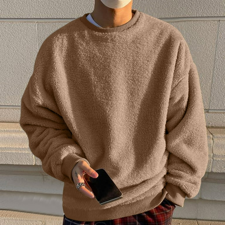 Mens Sweatshirts Crewneck Mens Jackets Lightweight Casual Mens Crewneck Sudaderas Para Hombre Sudaderas SweatshirtMens Fuzzy Pullover O Neck Sweatshirt Long Sleeve Sport Solid Color FalKhaki4XL Walmar...
