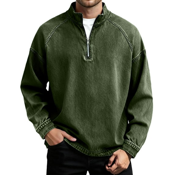 Mens Christmas Sweatshirts Fall Tops Retro Zipper Stand Collar Long Sleeve for Streetwear Sweaters for Men,GN2,S