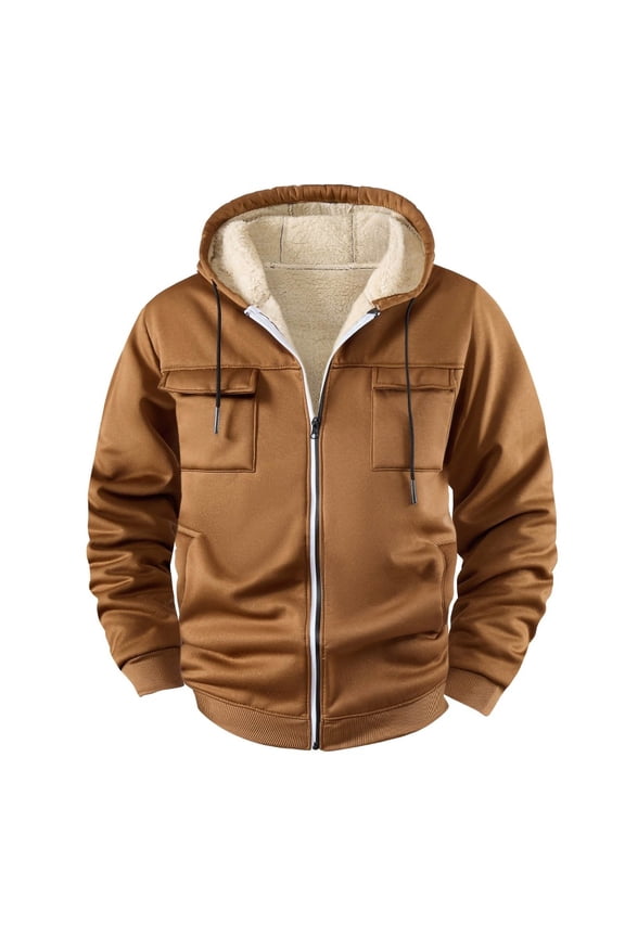 Mens Sweatshirts Fleece Lined Jumper Crew Neck Tops Hooded Sweatshirt Cardigan Sports Outdoor Hooded Windproof Jacket Brown XXXL