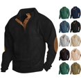 thumbnail image 1 of Mens Sweatshirts Heavyweight Fleece Corduroy Casual Stand Collar Sweatshirt Mock Neck 1/4 Button Pullover Sweaters Black 2XL, 1 of 4