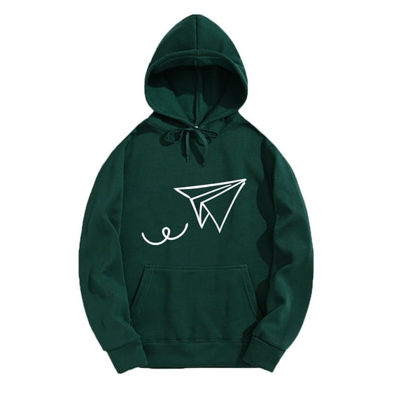 Mens Sweatshirts Hoodies Paper Plane Print Hoodies Long Sleeve Pocket Hooded Blouse (Green, XL)