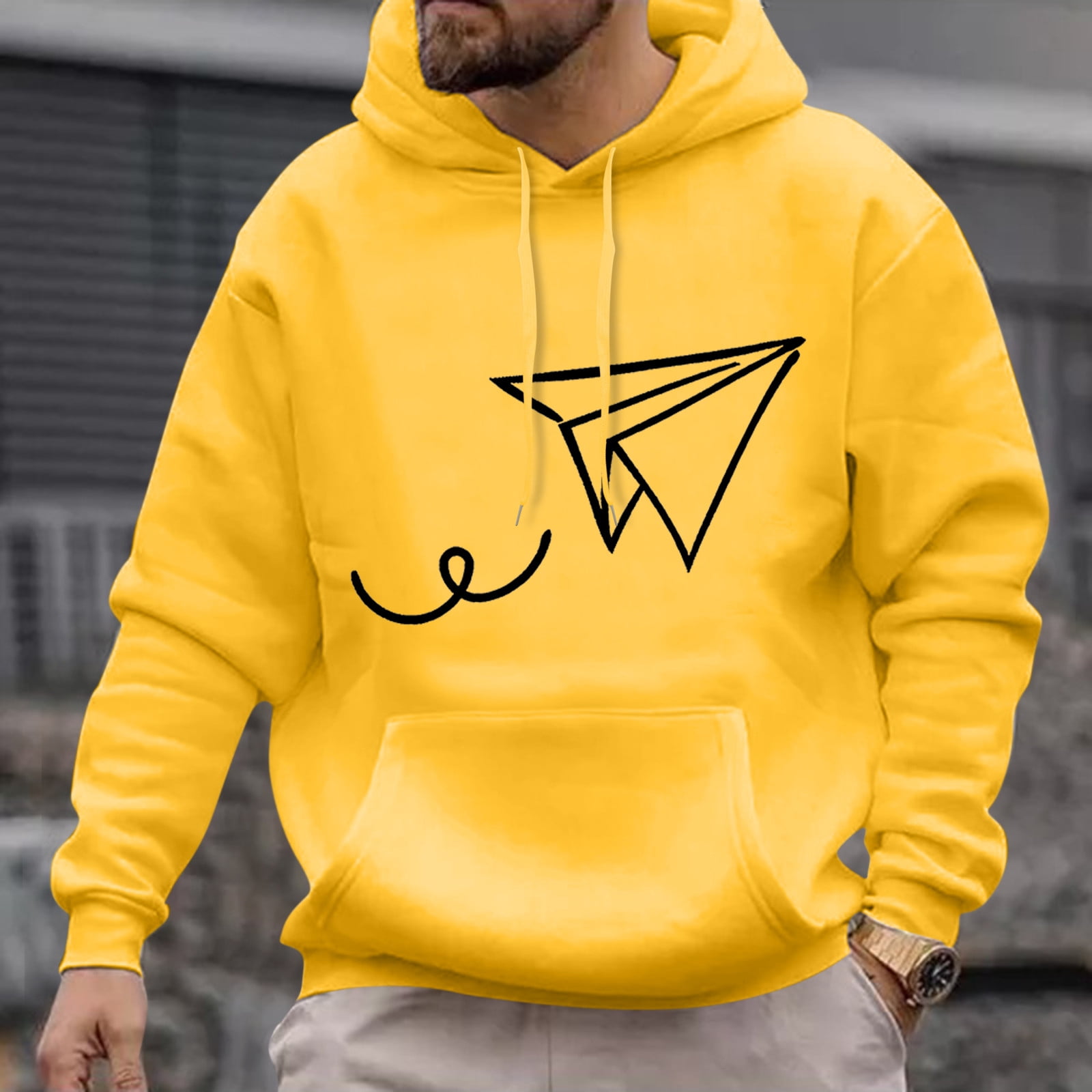 Mens Sweatshirts Hoodies Paper Plane Print Hoodies Long Sleeve