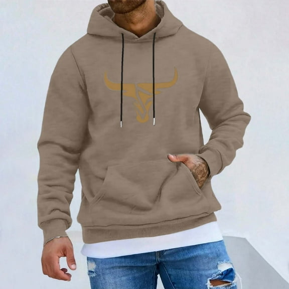 Mens Sweatshirts Long Sleeve Casual Casual Bull Head Graphic Drawstring Hoodie Comfortable Blend Pullover Sweatshirt Wear Casual Pullover Hoodies, XS-4XL