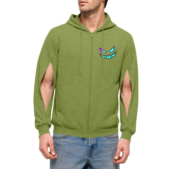 Mens Sweatshirts Long Sleeve Drawstring Causal Graphic Printed Hooded Zipper Sweatshirt Coat with Pockets (S, Green)