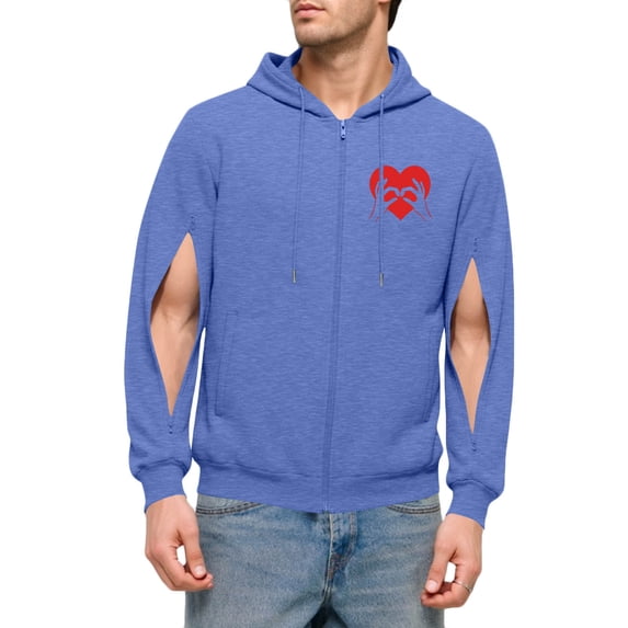 Mens Sweatshirts Long Sleeve Drawstring Causal Graphic Printed Hooded Zipper Sweatshirt Coat with Pockets (XXL, Blue)