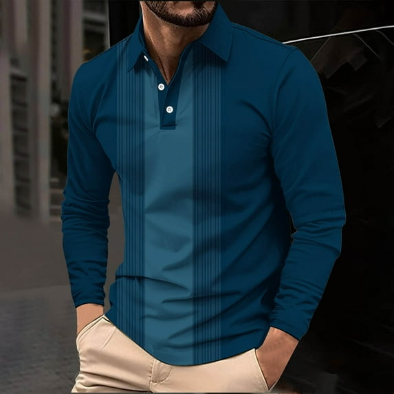 Mens Sweatshirts, Men's Color Block Long Sleeve Golf Shirts - 2025 Fall Stretch Button Up Lapel Tennis Business Casual T-Shirt