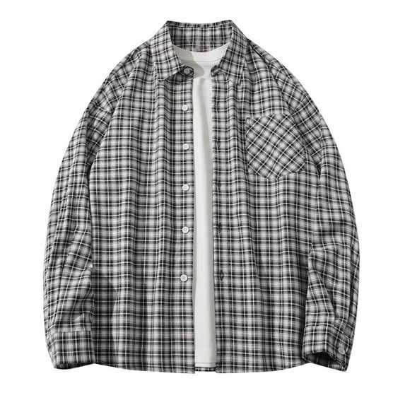 Mens Sweatshirts, Men's Transitional Weather Clothes Loose Fit Long Sleeve Button Down Shirt Plaid Business Casual Dress Shirts
