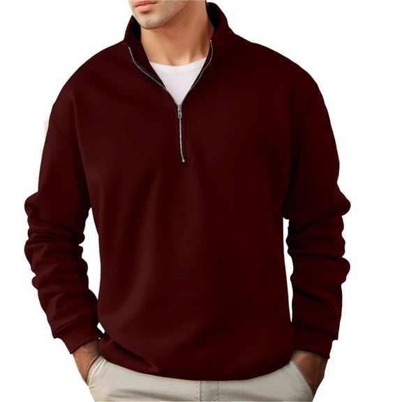 Mens Sweatshirts Pullover Fall Neck Long Sleeved Sports Shirt Soft Retro Ethnic Style Mens Work Clothing,Brick Red,L