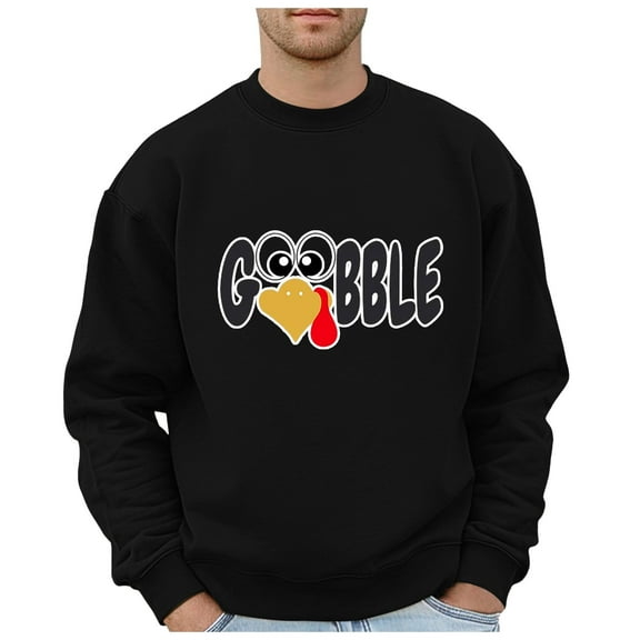 Mens Sweatshirts Pullover Fall Thanksgiving Printed Solid Color Crew Neck Mens Sweaters,Black,L