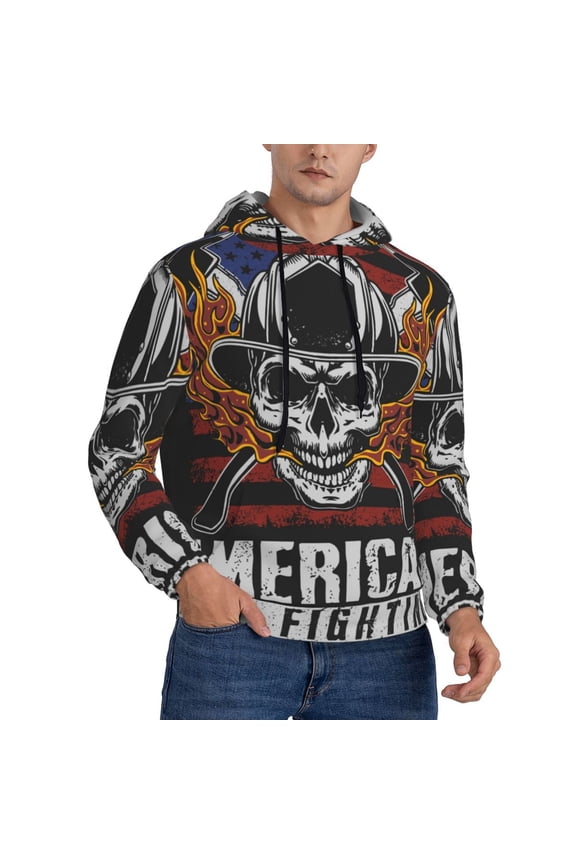 Mens Sweatshirts Pullover Hoodies 3D Hooded Top, American Fire Fighter Skull
