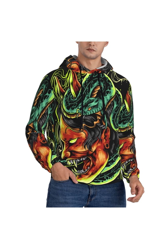 Mens Sweatshirts Pullover Hoodies 3D Hooded Top, Devil Snake Demon Japanese