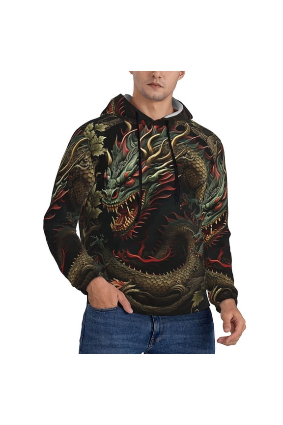 Mens Sweatshirts Pullover Hoodies 3D Hooded Top, Dragon Chinese Style Chinoiserie Art Cool
