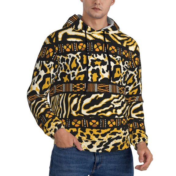 Mens Sweatshirts Pullover Hoodies 3D Hooded Top, Golden Wild Animal Skins With African Tribal Motifs