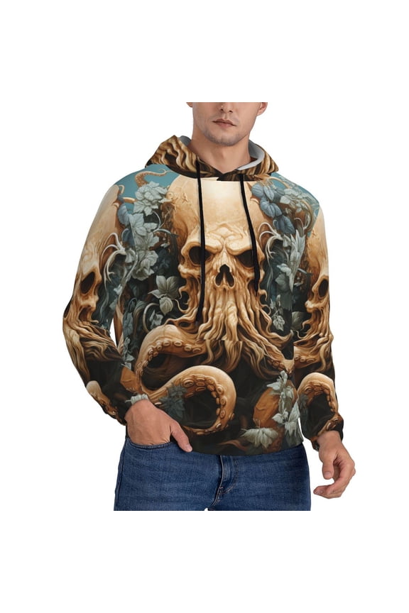 Mens Sweatshirts Pullover Hoodies 3D Hooded Top, Kraken Octopus Tentacles Vintage Art Retro