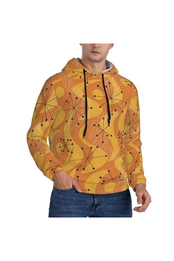 Mens Sweatshirts Pullover Hoodies 3D Hooded Top, Orange Geometric Atomic Modern Midcentury