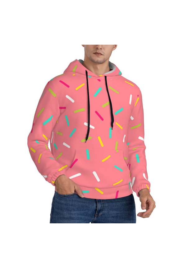 Mens Sweatshirts Pullover Hoodies 3D Hooded Top, Pink Donut Glaze Cute