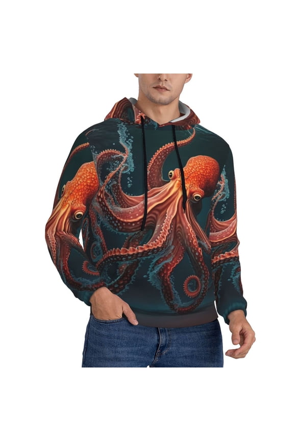 Mens Sweatshirts Pullover Hoodies 3D Hooded Top, Red Octopus Tentacles Art