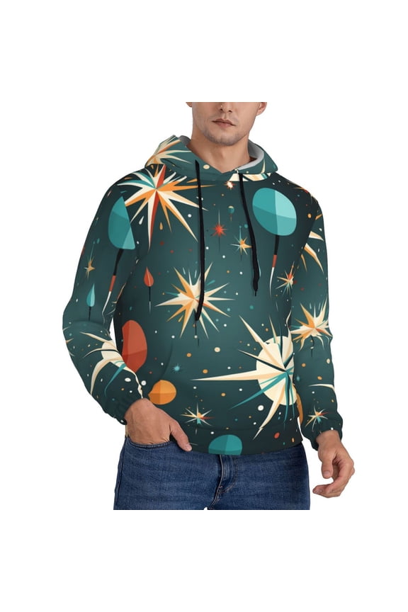Mens Sweatshirts Pullover Hoodies 3D Hooded Top, Star Retro Mid Century Atomic Starry Vintage